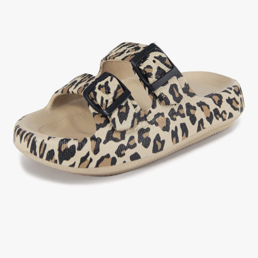 Leopard print slip on sandals, size 9, never worn